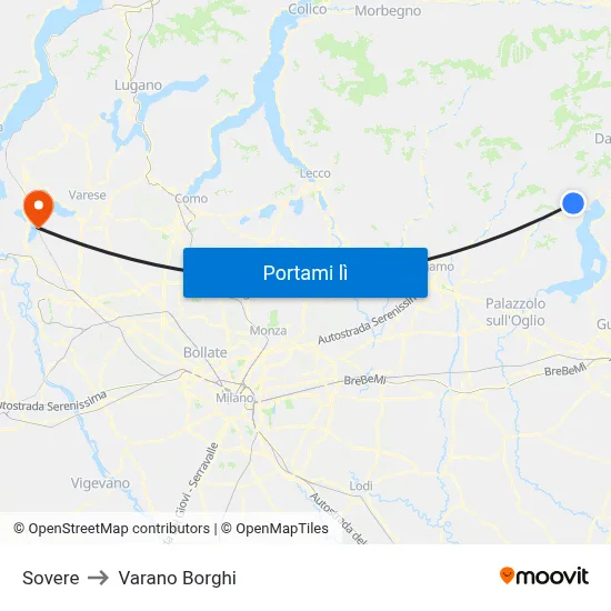 Sovere to Varano Borghi map