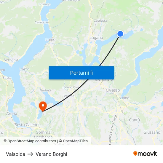 Valsolda to Varano Borghi map