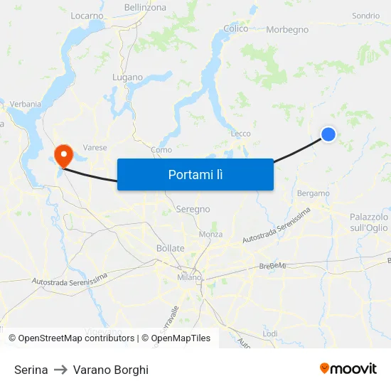 Serina to Varano Borghi map