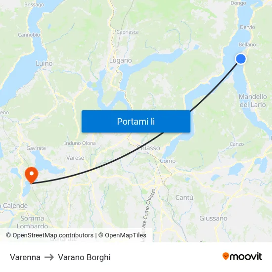 Varenna to Varano Borghi map