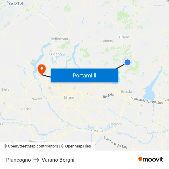 Piancogno to Varano Borghi map