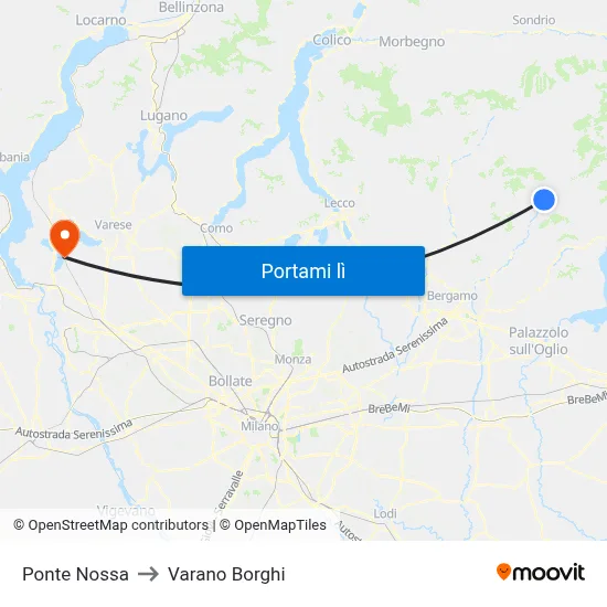Ponte Nossa to Varano Borghi map