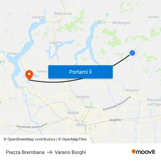 Piazza Brembana to Varano Borghi map