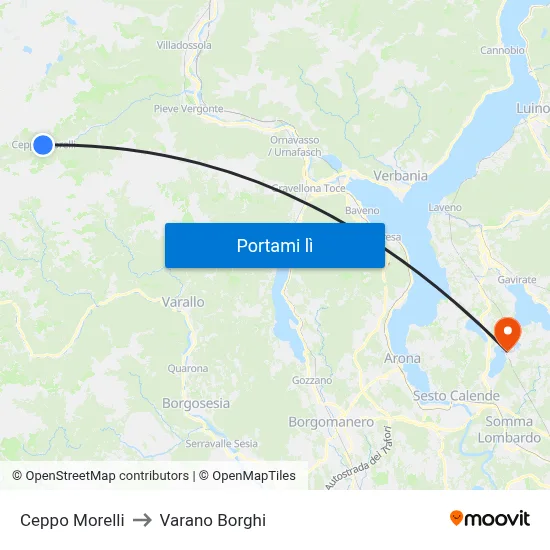 Ceppo Morelli to Varano Borghi map
