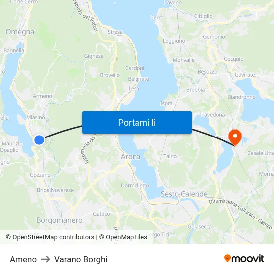 Ameno to Varano Borghi map