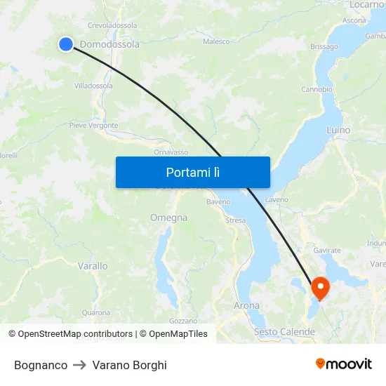 Bognanco to Varano Borghi map