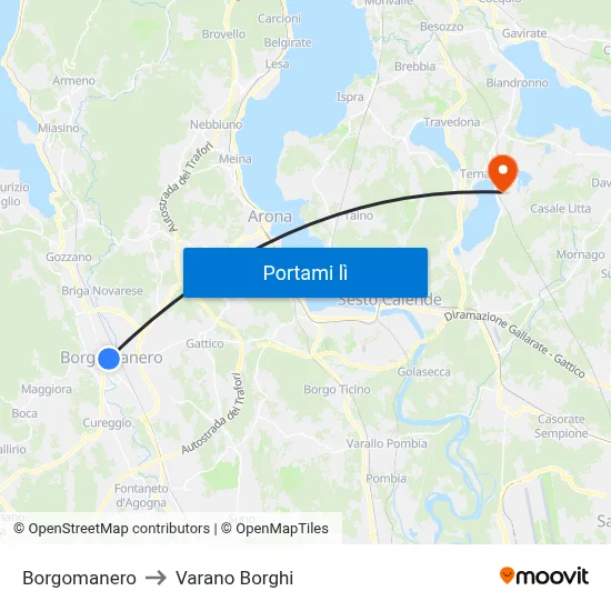 Borgomanero to Varano Borghi map