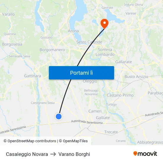 Casaleggio Novara to Varano Borghi map