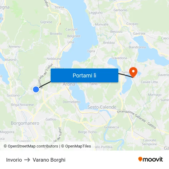 Invorio to Varano Borghi map