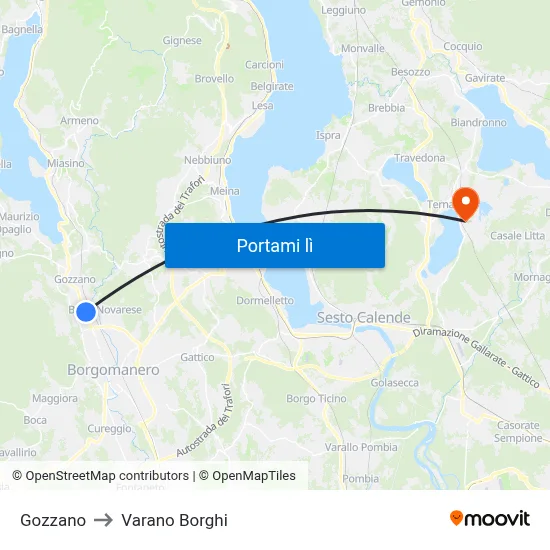 Gozzano to Varano Borghi map