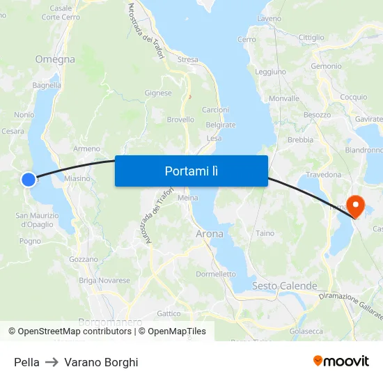 Pella to Varano Borghi map