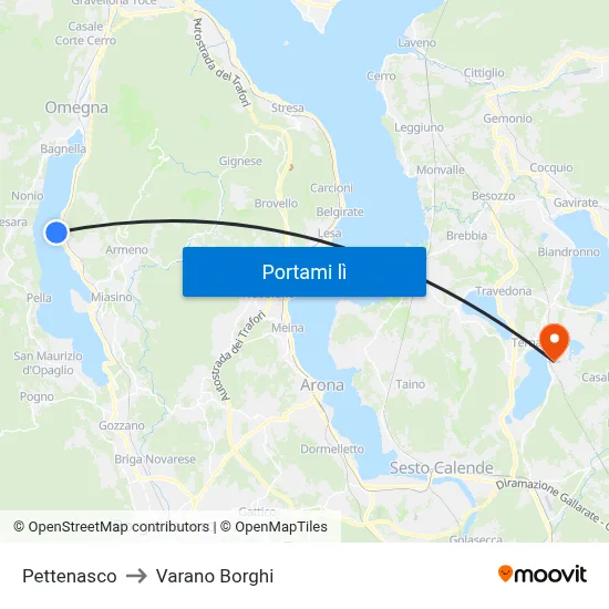 Pettenasco to Varano Borghi map