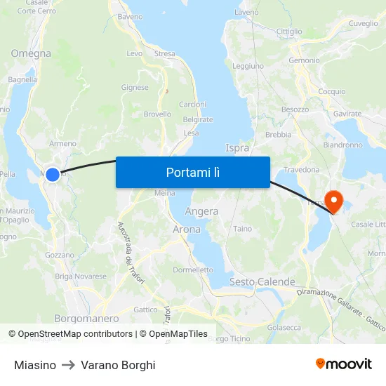Miasino to Varano Borghi map