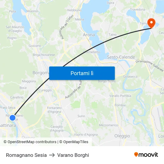 Romagnano Sesia to Varano Borghi map