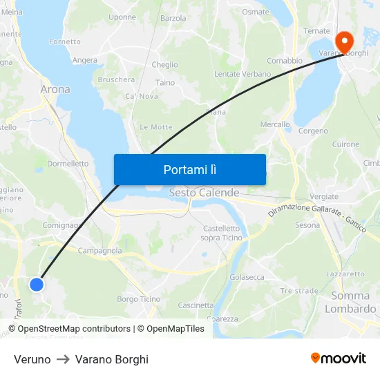 Veruno to Varano Borghi map