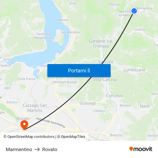 Marmentino to Rovato map