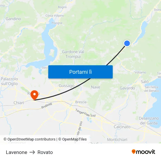 Lavenone to Rovato map