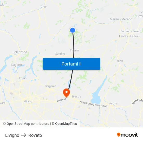 Livigno to Rovato map