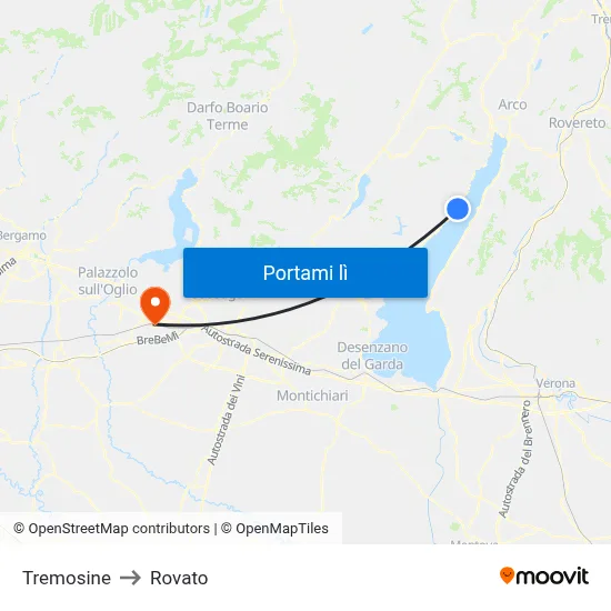 Tremosine to Rovato map