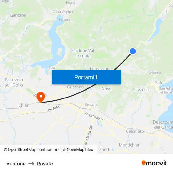 Vestone to Rovato map