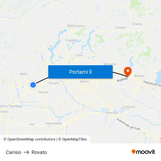 Carisio to Rovato map