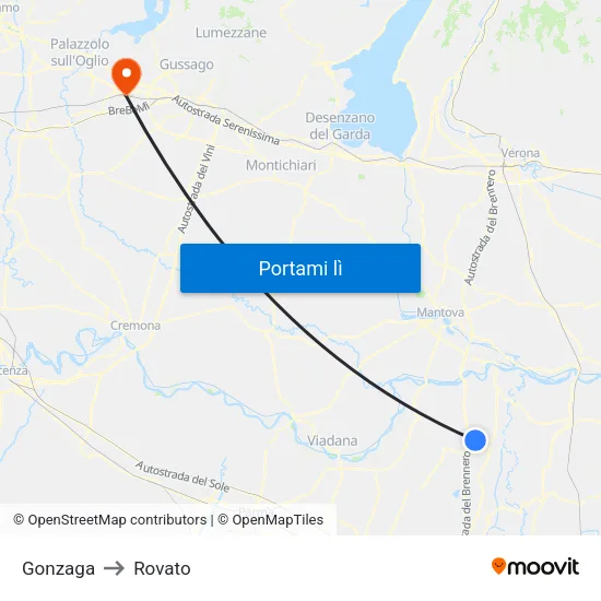 Gonzaga to Rovato map