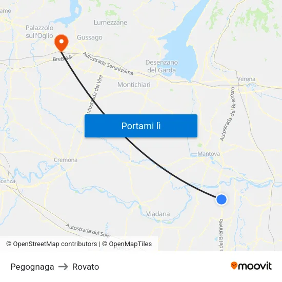 Pegognaga to Rovato map