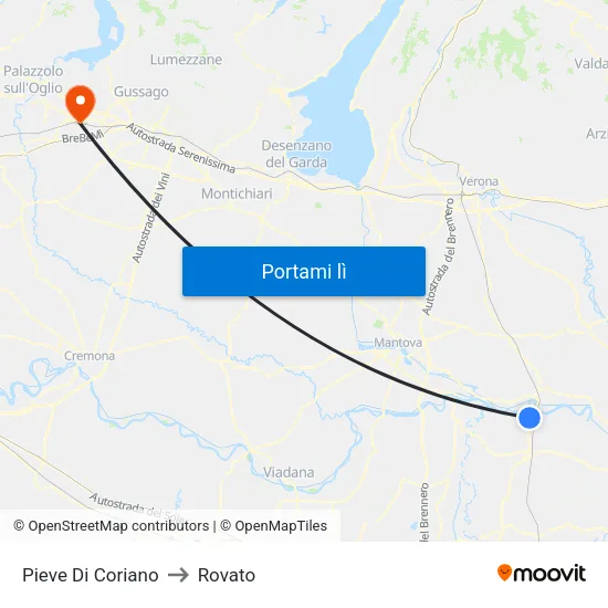 Pieve Di Coriano to Rovato map