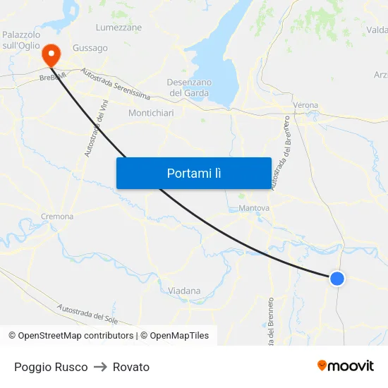 Poggio Rusco to Rovato map