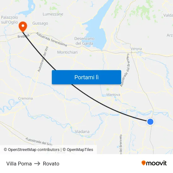 Villa Poma to Rovato map