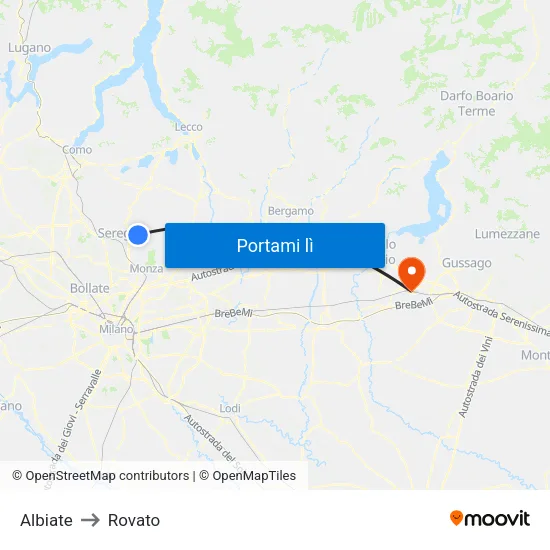 Albiate to Rovato map