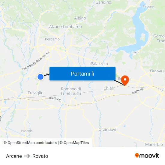 Arcene to Rovato map