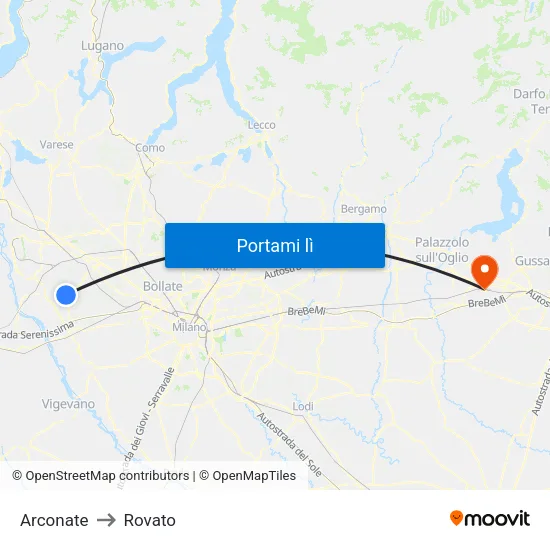 Arconate to Rovato map