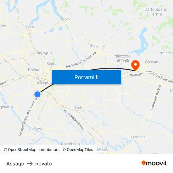 Assago to Rovato map