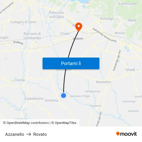 Azzanello to Rovato map