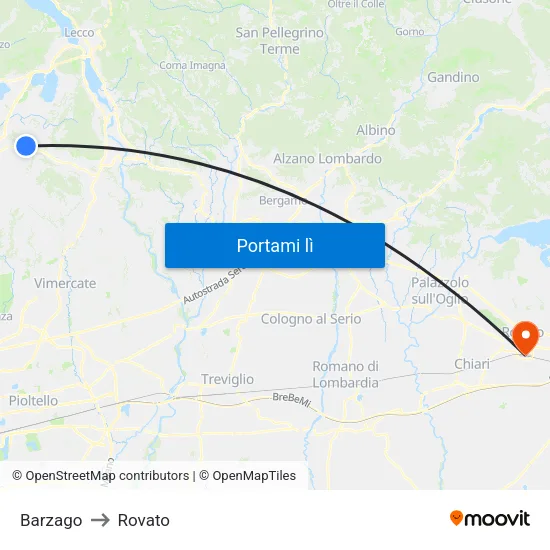 Barzago to Rovato map