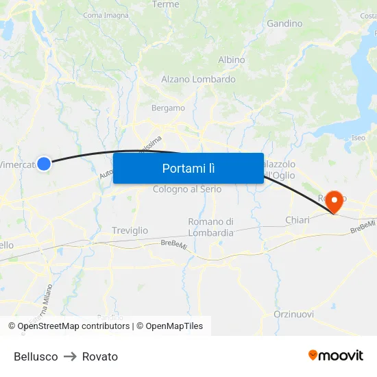 Bellusco to Rovato map