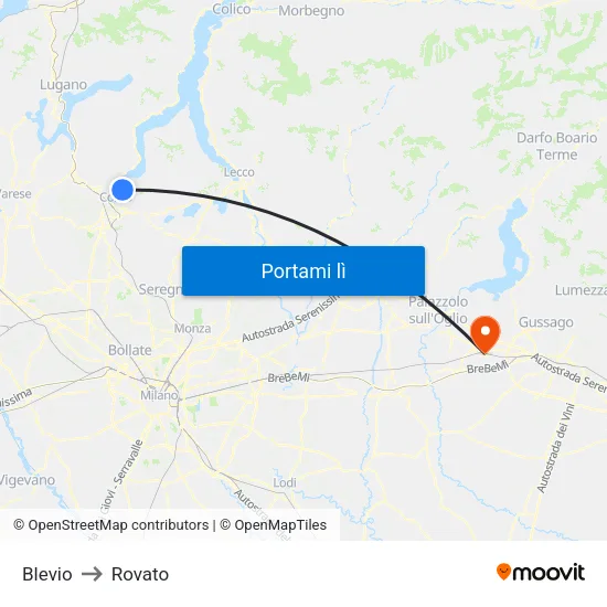 Blevio to Rovato map