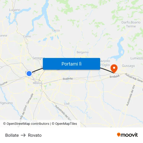 Bollate to Rovato map
