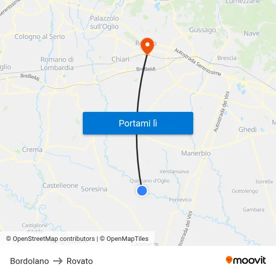 Bordolano to Rovato map