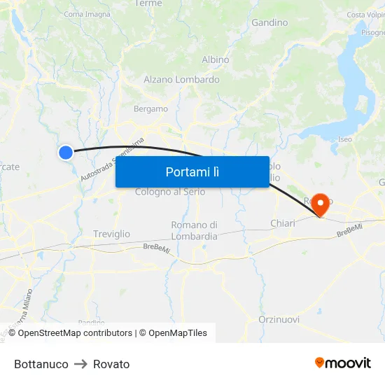 Bottanuco to Rovato map