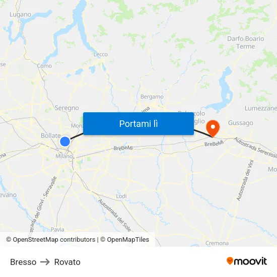 Bresso to Rovato map