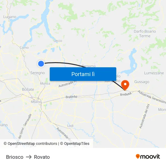 Briosco to Rovato map