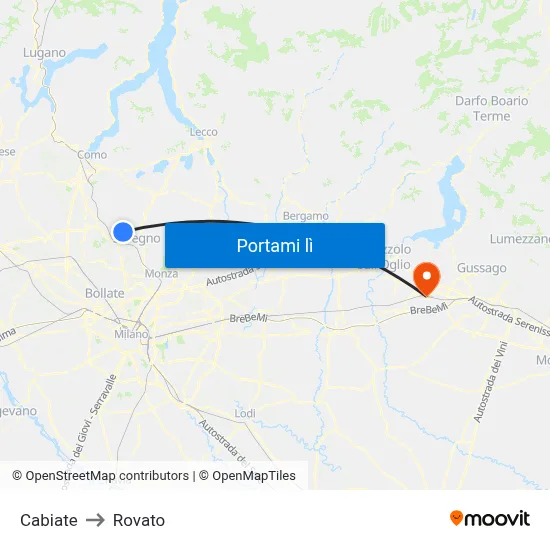 Cabiate to Rovato map