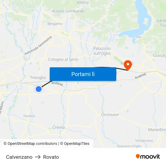 Calvenzano to Rovato map