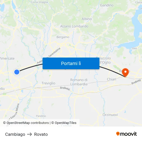 Cambiago to Rovato map