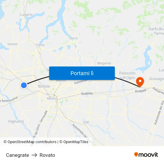 Canegrate to Rovato map