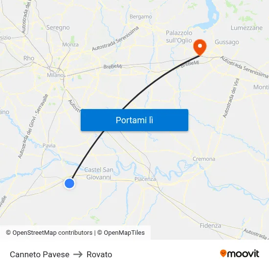 Canneto Pavese to Rovato map
