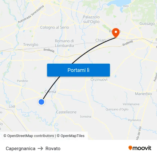 Capergnanica to Rovato map