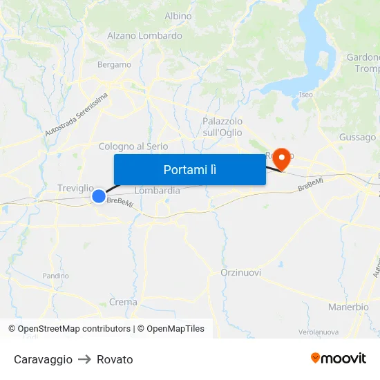 Caravaggio to Rovato map